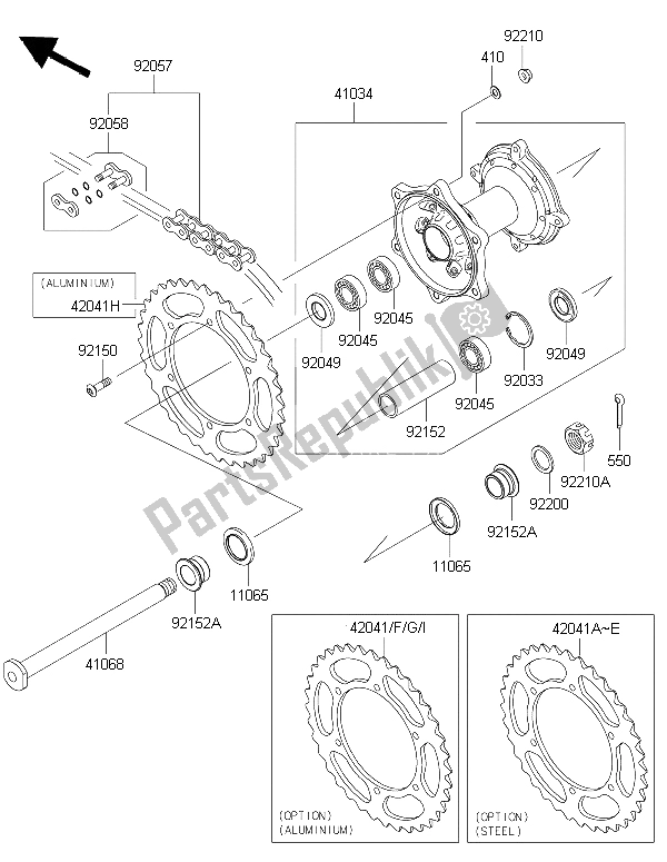 Toutes les pièces pour le Moyeu Arrière du Kawasaki KLX 450R 2015