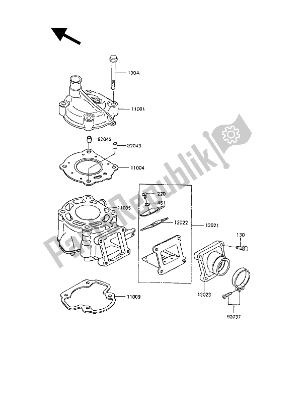 All parts for the Cylinder Head & Cylinder of the Kawasaki KX 60 1987