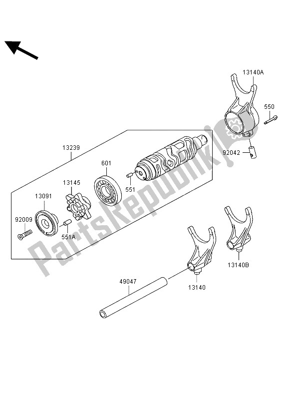 All parts for the Gear Change Drum & Shift Fork of the Kawasaki VN 1500 Mean Streak 2002