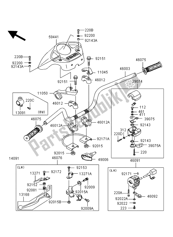 Tutte le parti per il Manubrio del Kawasaki KVF 360 2006