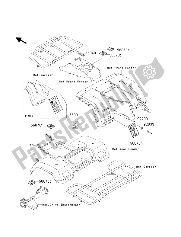 All parts for the Labels of the Kawasaki KLF 300 4X4 2001