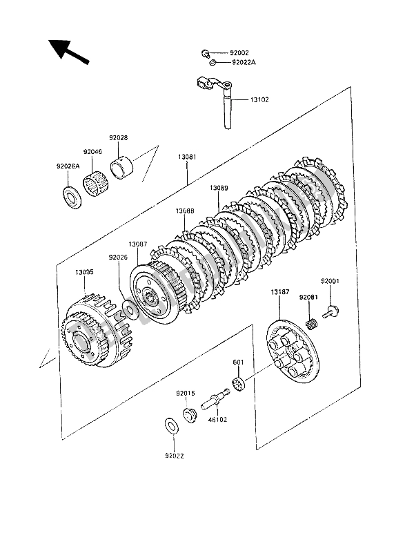 Alle onderdelen voor de Koppeling (zx600ae051067 & Nami.) van de Kawasaki GPZ 600R 1987