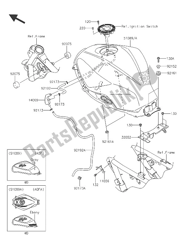 All parts for the Fuel Tank of the Kawasaki Ninja 300 2016