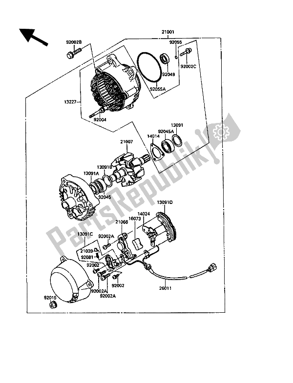 Todas las partes para Generador de Kawasaki GPZ 900R 1990