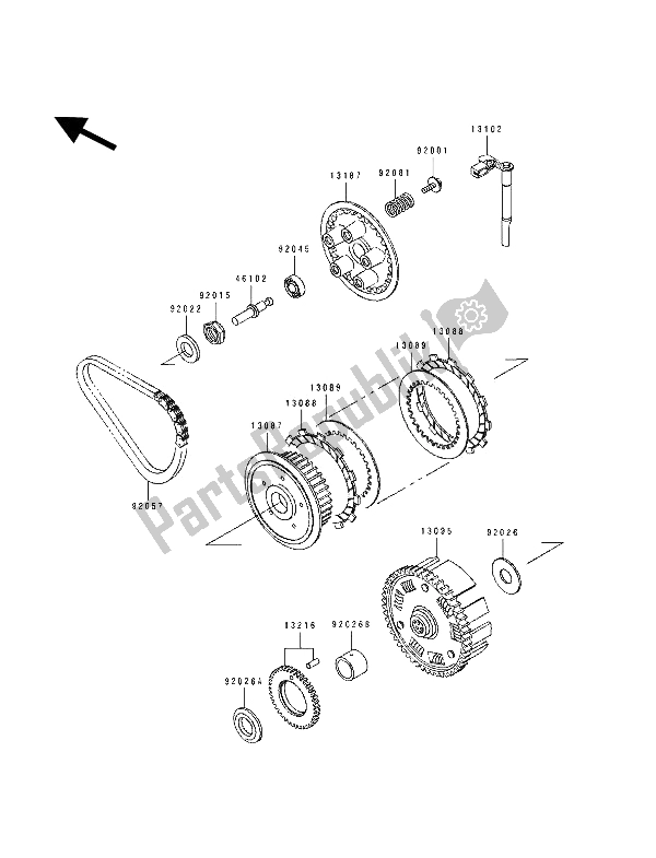 All parts for the Clutch of the Kawasaki KLE 500 1994