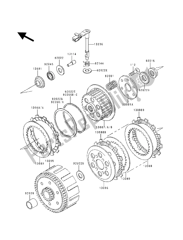 All parts for the Clutch of the Kawasaki KDX 125 1991