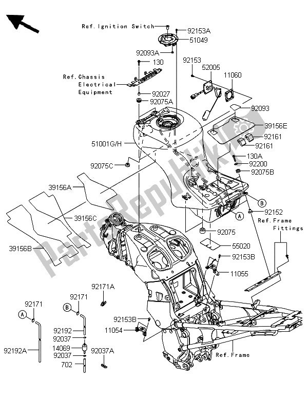 Tutte le parti per il Serbatoio Di Carburante del Kawasaki 1400 GTR ABS 2014