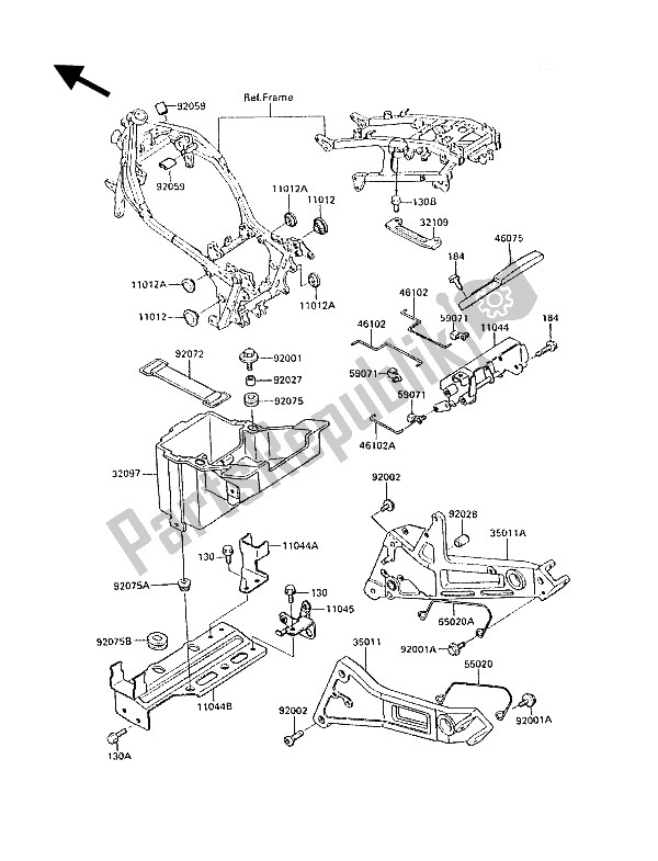 All parts for the Battery Case of the Kawasaki GPZ 1000 RX 1986