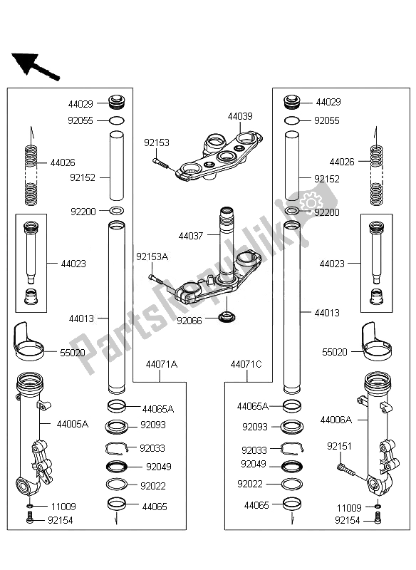 Wszystkie części do Przedni Widelec Kawasaki ER 6F 650 2011