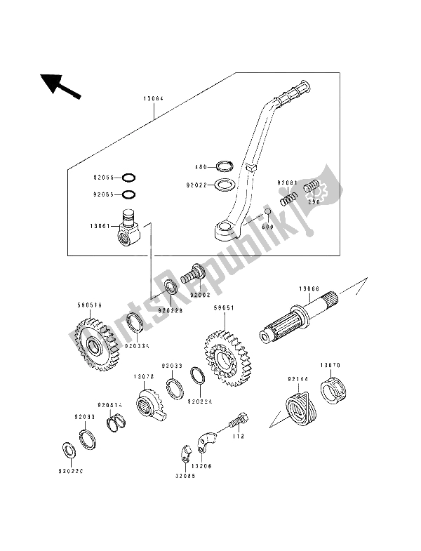 Toutes les pièces pour le Mécanisme De Kickstarter du Kawasaki KX 500 1991