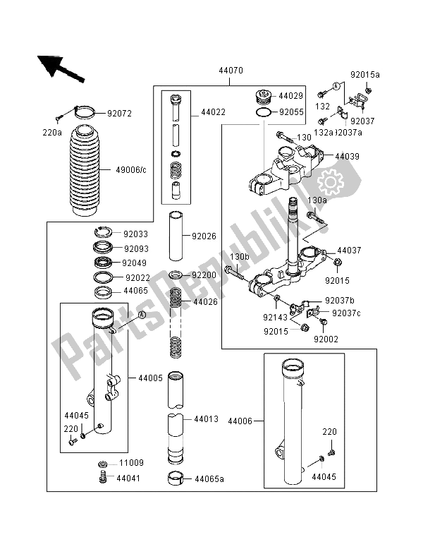 All parts for the Front Fork of the Kawasaki KLR 650 1996