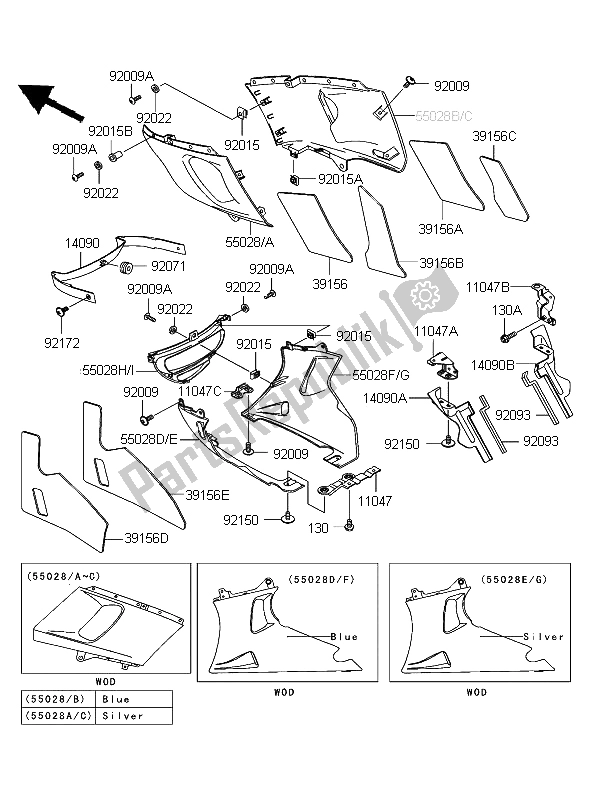 All parts for the Cowling Lowers of the Kawasaki ZZR 600 2004