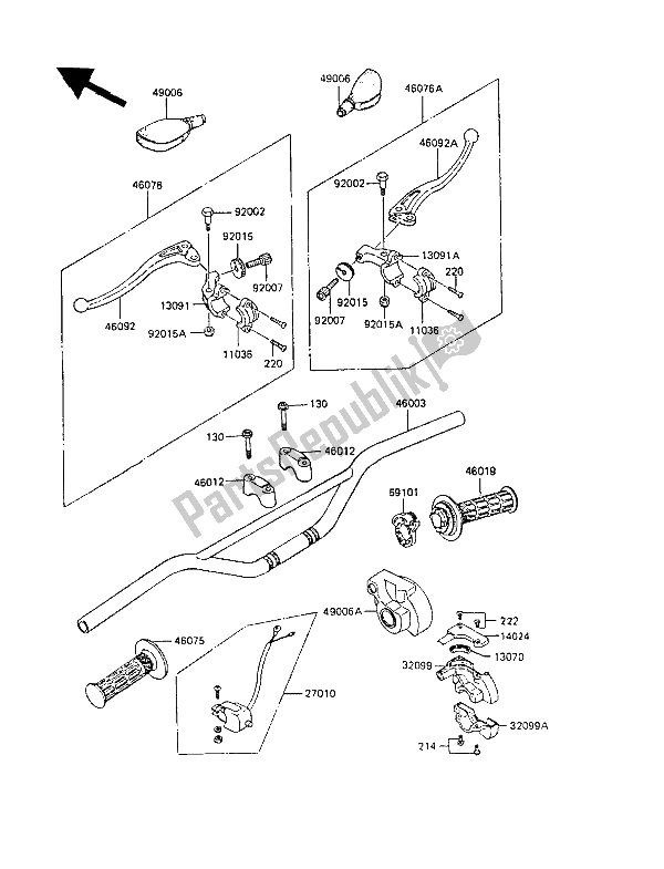 All parts for the Handlebar of the Kawasaki KX 60 1987