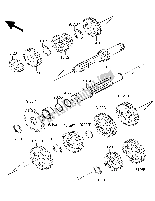 All parts for the Transmission of the Kawasaki KX 65 2008