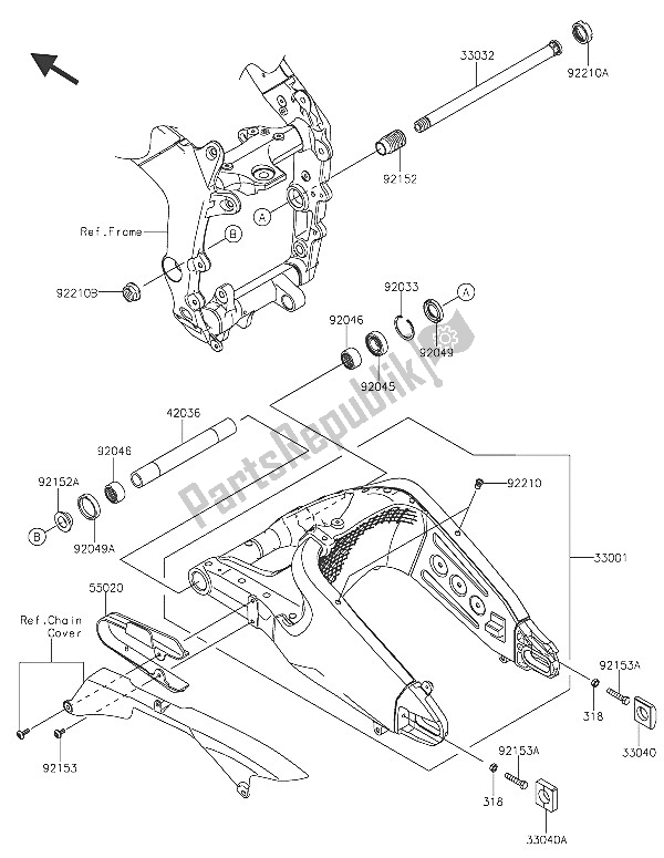 All parts for the Swingarm of the Kawasaki Ninja ZX 6R ABS 600 2016