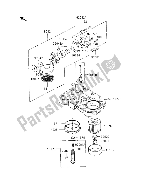 Alle onderdelen voor de Oliepomp van de Kawasaki GPX 600R 1995