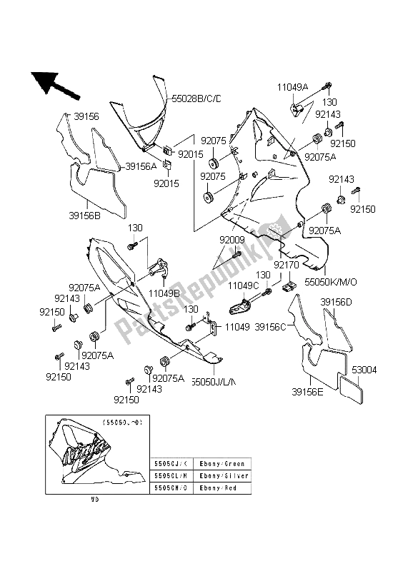 Todas as partes de Capota Abaixa do Kawasaki Ninja ZX 7R 750 1999