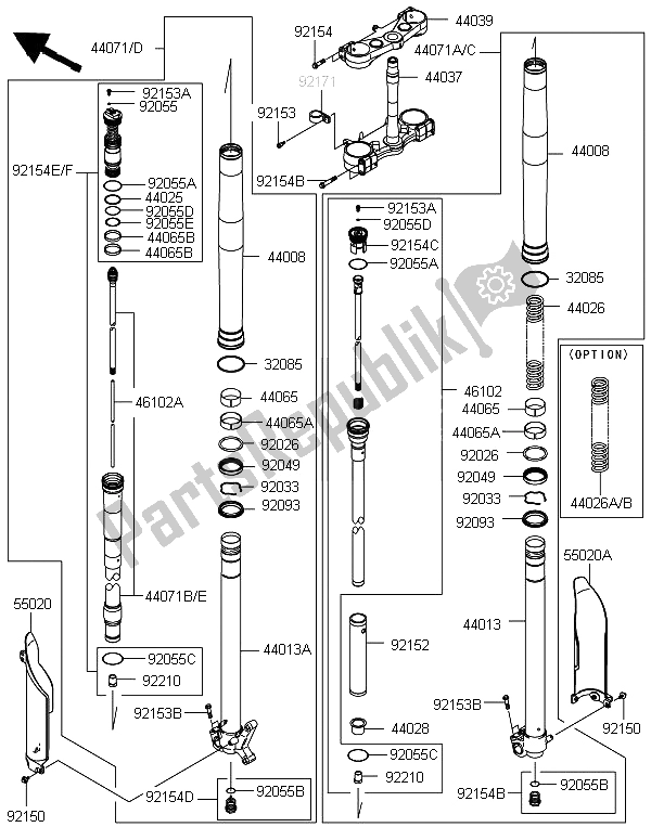 Tutte le parti per il Forcella Anteriore del Kawasaki KX 250 2013