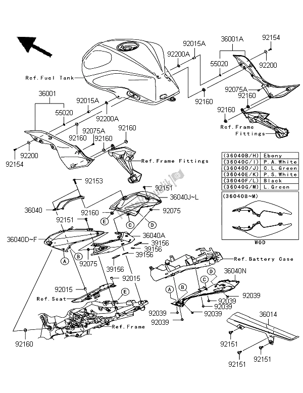 All parts for the Side Covers & Chain Cover of the Kawasaki Z 750 2012