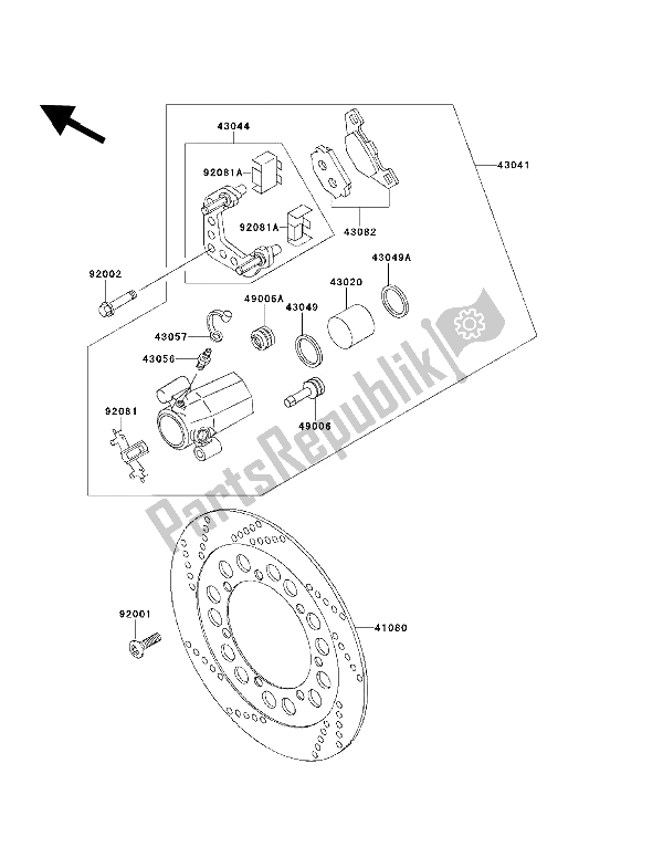 Alle onderdelen voor de Remklauw Vooraan van de Kawasaki EN 500 1993