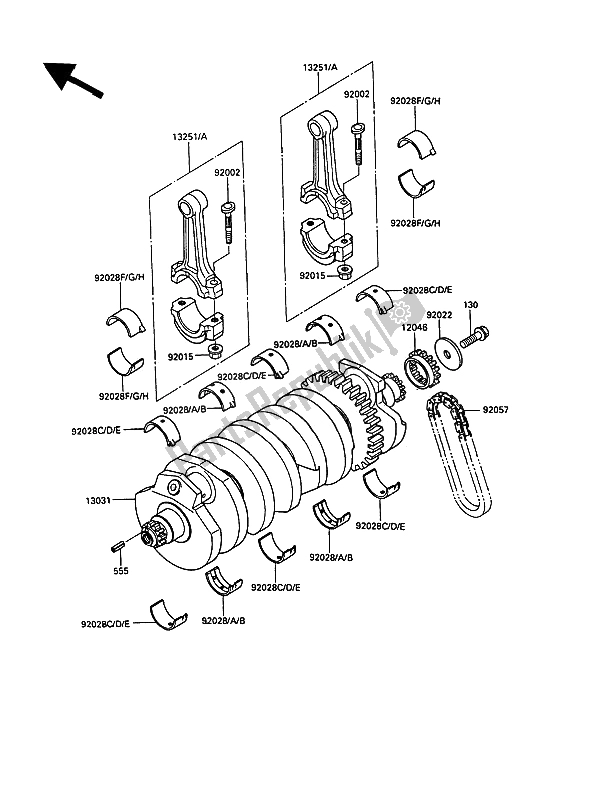 All parts for the Crankshaft of the Kawasaki 1000 GTR 1991