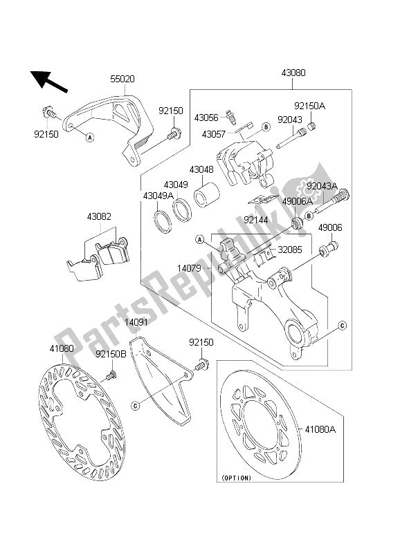 Todas as partes de Freio Traseiro do Kawasaki KX 250 2004