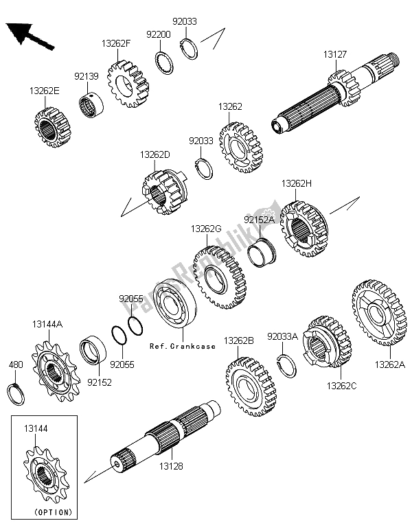 All parts for the Transmission of the Kawasaki KX 250F 2012