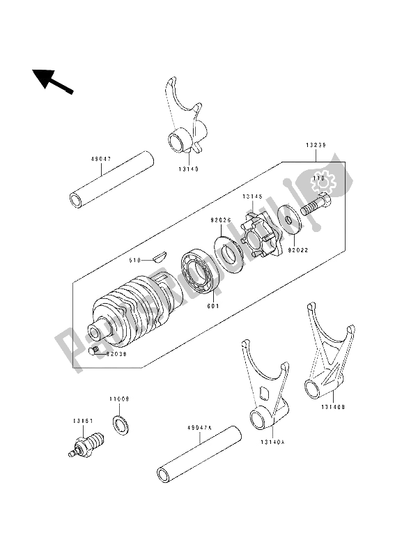 All parts for the Change Drum & Shift Fork of the Kawasaki ZZ R 600 1990