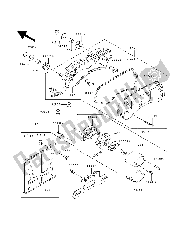 Alle onderdelen voor de Achterlichten) van de Kawasaki EL 250E 1993