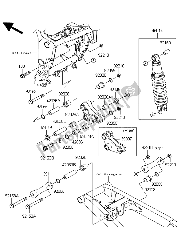 Todas as partes de Suspensão E Amortecedor do Kawasaki Ninja 250R 2008