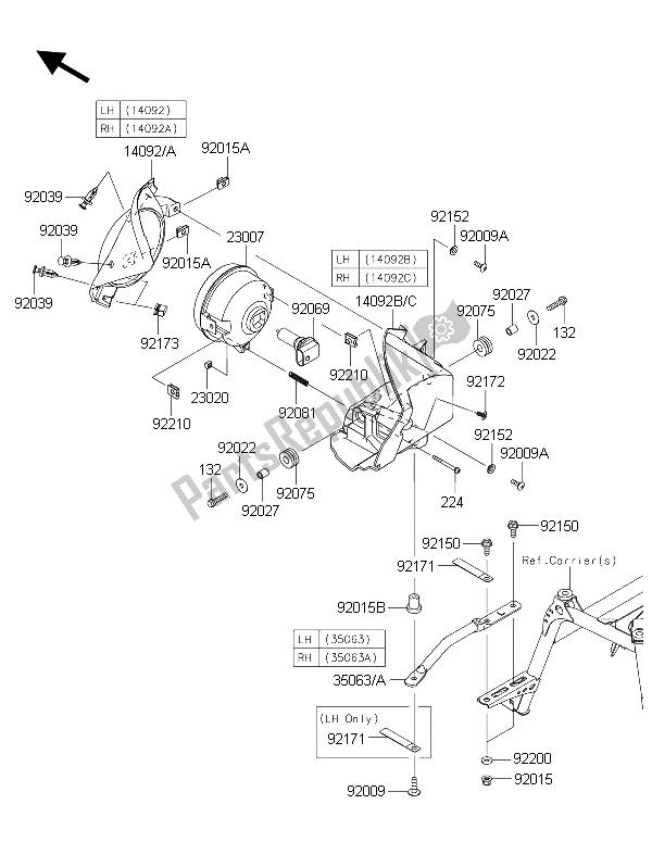 All parts for the Headlight(s) of the Kawasaki Brute Force 750 4X4I EPS HFF 2015