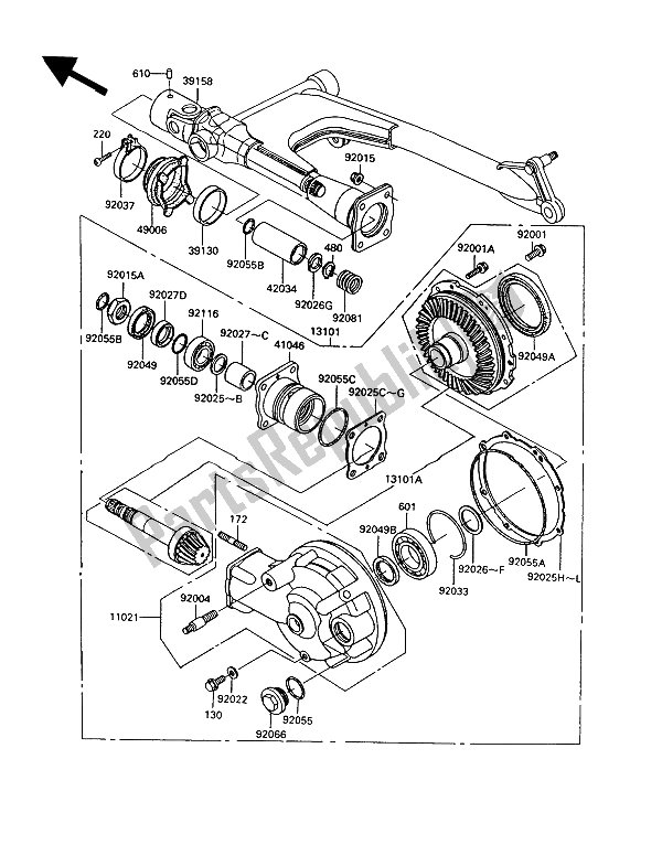 Toutes les pièces pour le Arbre D'entraînement Et Engrenage Final du Kawasaki GT 550 1993