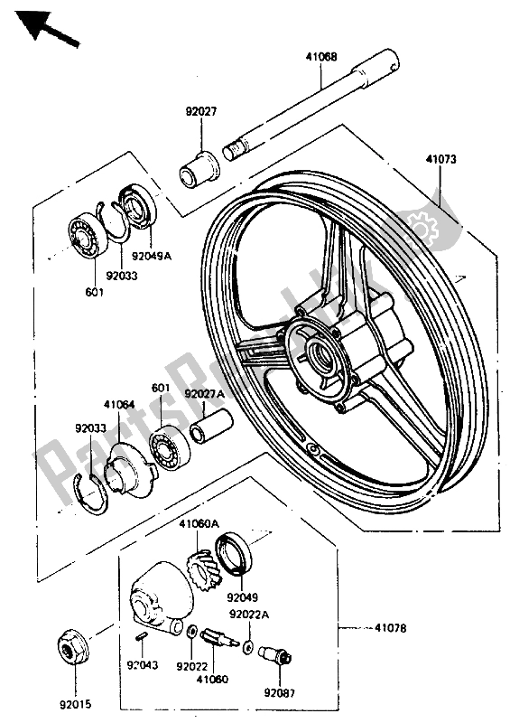 All parts for the Front Hub of the Kawasaki ZX 400 1987