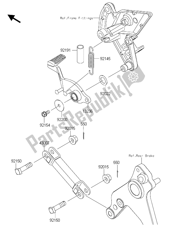 Alle onderdelen voor de Rempedaal van de Kawasaki Z 1000 ABS 2015