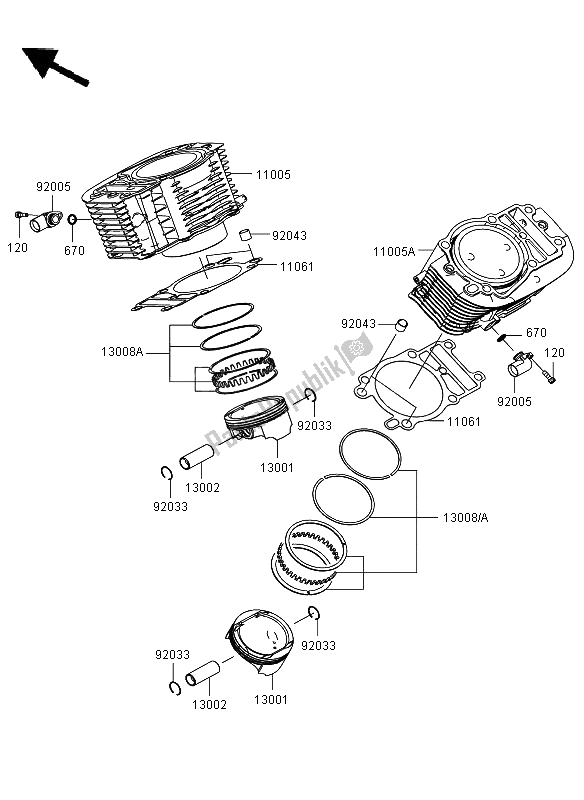 Alle onderdelen voor de Cilinder & Zuiger (s) van de Kawasaki VN 1700 Voyager ABS 2009