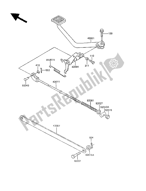 Alle onderdelen voor de Rempedaal van de Kawasaki GPZ 305 Belt Drive 1987