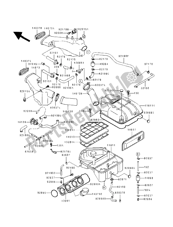 All parts for the Air Cleaner of the Kawasaki ZZ R 1100 1994