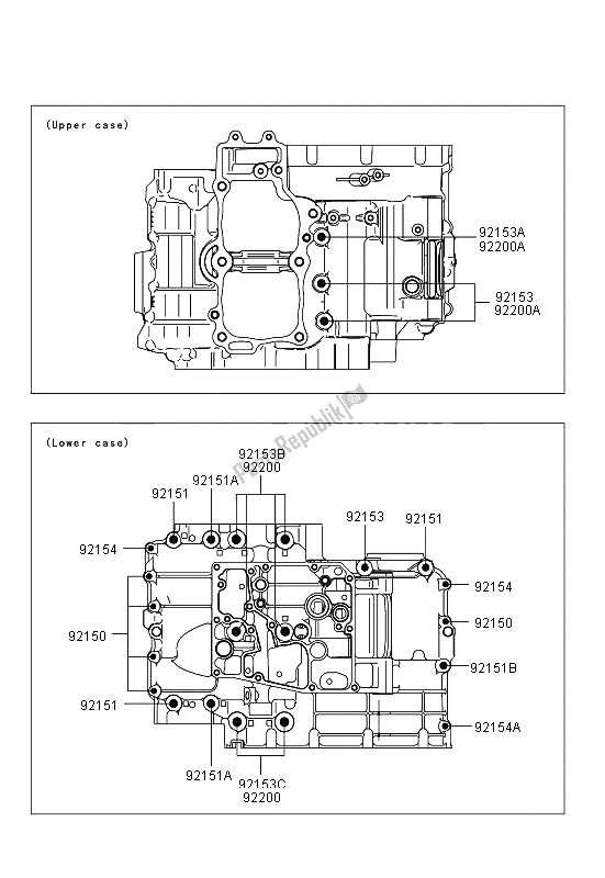 All parts for the Crankcase Bolt Pattern of the Kawasaki ER 6N ABS 650 2013
