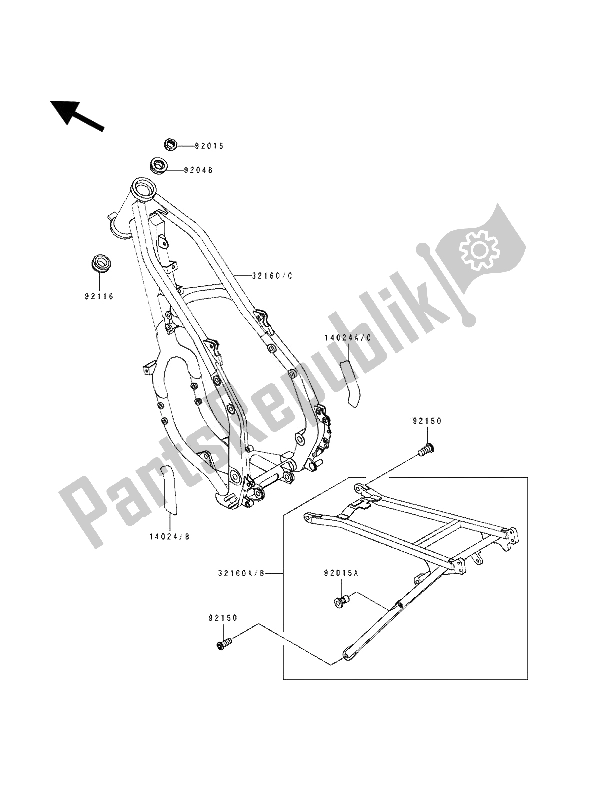 Tutte le parti per il Telaio del Kawasaki KX 250 1990