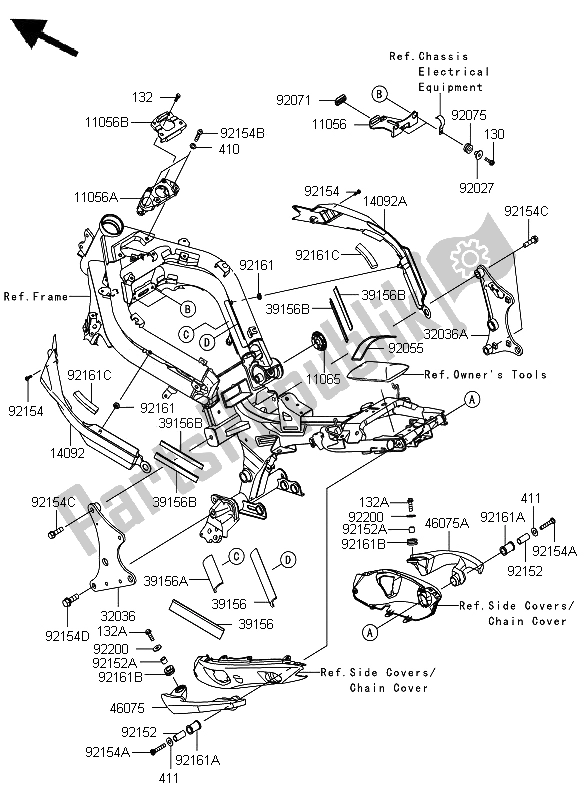 Alle onderdelen voor de Frame Hulpstukken van de Kawasaki ER 6F 650 2012