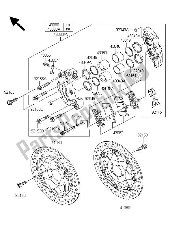 All parts for the Front Brake of the Kawasaki Z 1000 2004