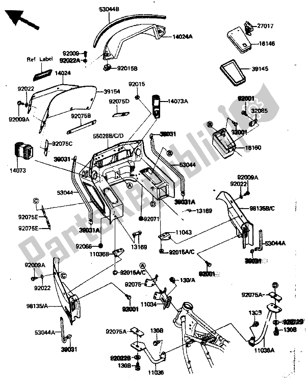 Alle onderdelen voor de Motorkap van de Kawasaki ZN 1300 1986