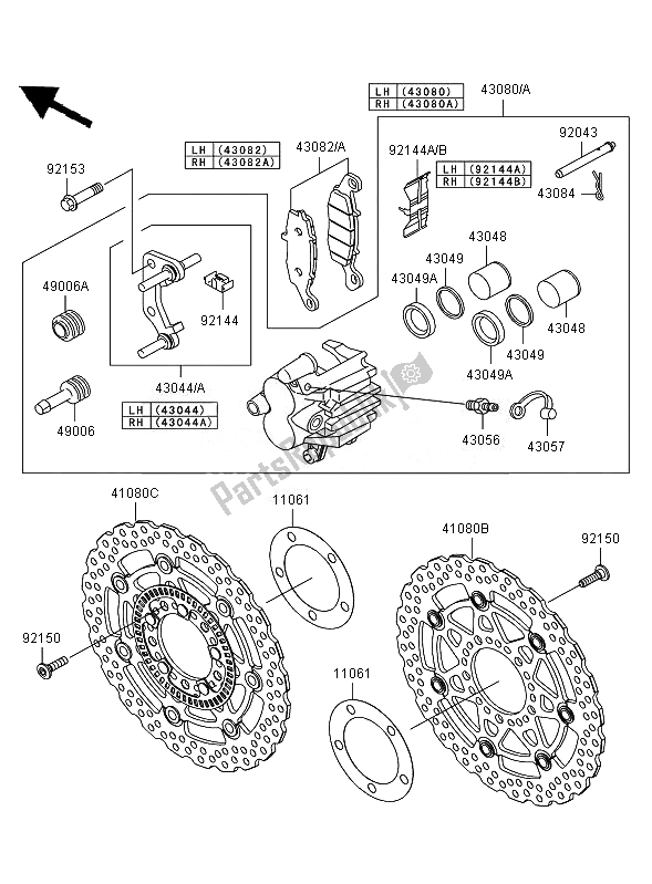 All parts for the Front Brake of the Kawasaki ER 6N ABS 650 2007