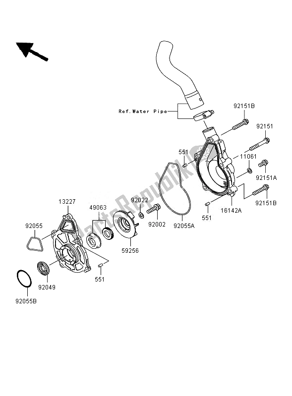 All parts for the Water Pump of the Kawasaki ER 6F 650 2007