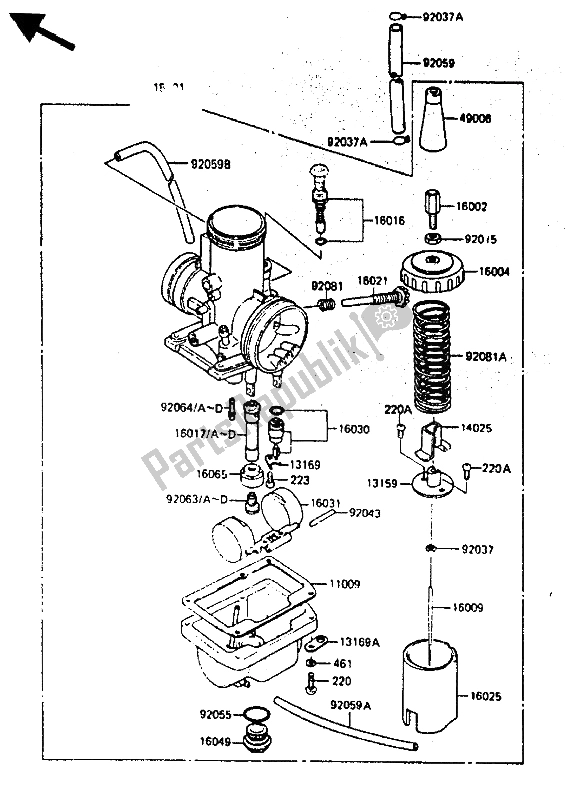 All parts for the Carburetor of the Kawasaki KX 80 1985