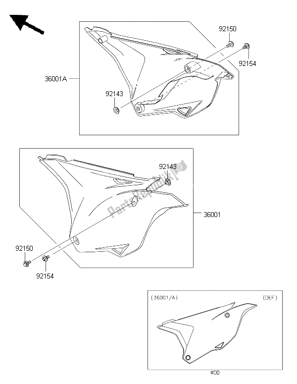 All parts for the Side Covers of the Kawasaki KX 85 LW 2015