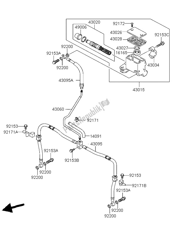 All parts for the Front Master Cylinder of the Kawasaki KFX 400 2004