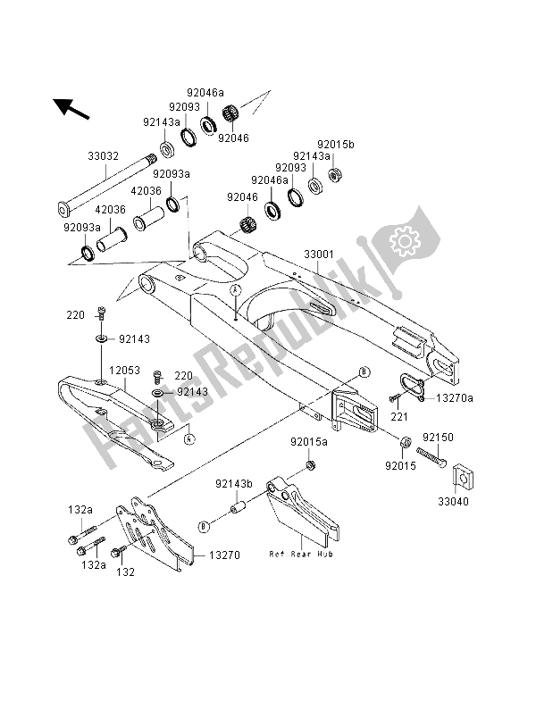 All parts for the Swingarm of the Kawasaki KX 250 1997