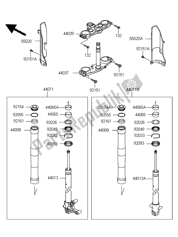 Todas as partes de Garfo Dianteiro do Kawasaki D Tracker 125 2010