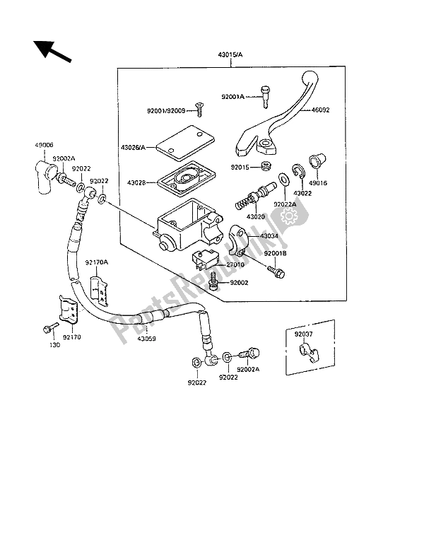Tutte le parti per il Pompa Freno Anteriore del Kawasaki KLR 250 1992